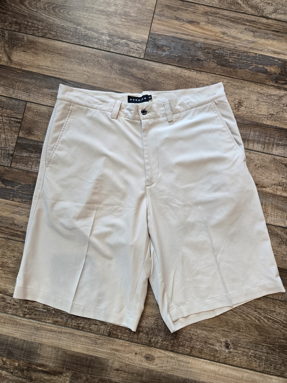 Dunning Golf Performance Shorts Mens 34 Khaki Beige Flat Front Active Stretch 10